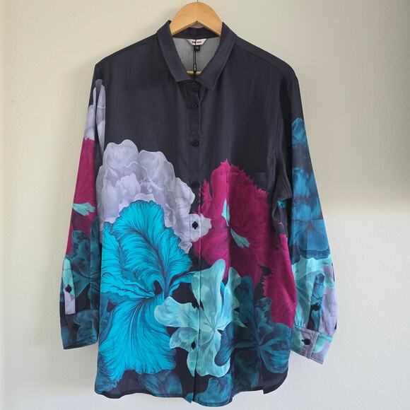 *NWT The Kit Annie Button Up Shirt Tunic Size 2X Floral Oversized Viscose Satin - Picture 3 of 10